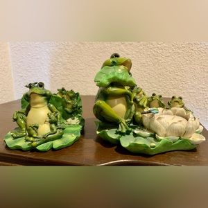 Frog desk set. Candle holder and business card holders